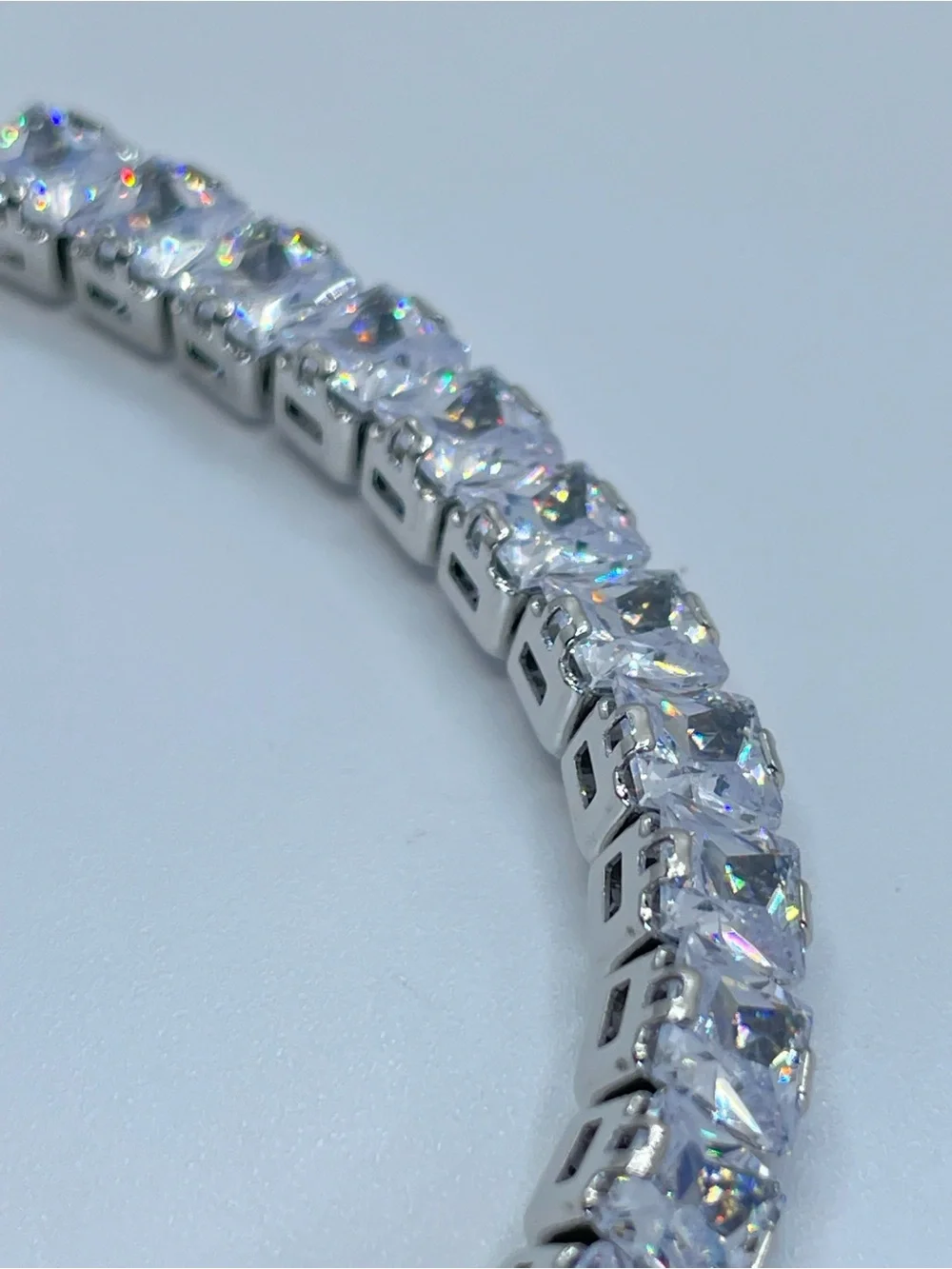 Swarovski Crystal Elements Diamond White Princess Cut Tennis Bracelet Silver